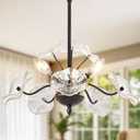 Black Chandelier,Vintage Flower Glass Pendant Light Fixture, 16.25 in x 17.75 in