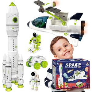 COOLDUCK Space Rocket Shuttle Toy Set, Spacecraft Airplane Toys for Kids with Lights & Sound & Astronaut Figures,Spaceship Toys Gift for Boys 3-5-8