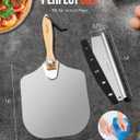 Mooues Pizza Peel Aluminum Pizza Spatula, Metal Pizza Paddle(14inx 16in) with Rocker Cutter Foldable Wood Handle, [Storage bag included], for Family Pizza Oven Baking Pizza, Dough, Bread & Pastry