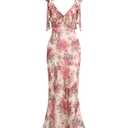 RIHOAS Women's Tie-Strap Layered Ruffle Floral Midi Sundress - Elegant Semi-Formal Dress for Bridesmaid, Wedding Guest & Party| Pink Spring Summer - XS