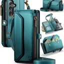 Wallet Case Compatible with Samsung Galaxy S25 Plus RFID Blocking Card Holder Soft PU Leather Magnetic Snap Strap Zipper Pocket Phone Case Fit for Galaxy S25+/ S25 Plus - Blue Green