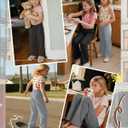 YooAurvox 4 Pack Girls Straight Leg Pants Elastic Waist 5-16 Years Causal Trousers Kids Loose Lounge Sweatpants with Pockets(Light Gray, Heather Gray, Dark Gray, Black,9-10 Years)