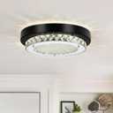 Crystal Flush Mount Ceiling Light Small LED Ceiling Light 10 Inch Round Hallway Lighting Black Modern Bathroom Light Fixtures for Entryway Laundry Room Foyer Mini Closet Ceiling Light