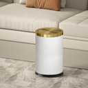 2.4 Gallon Bathroom Trash Can with Lid, Pu Leather Modern Garbage Can, Round Decorative Waste Basket, for Near Desk, Powder, Bedroom, Hotel, Office, Home (9L-Checked White)