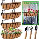 HKZ Deck Balcony Railing Planter Window Boxes - 4 Pack 24 Inch Planter Box, Balcony Planters Railing Hanging, Window Boxes Outdoor Fence Planters