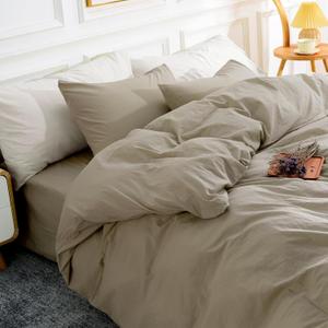 NEXHOME PRO Duvet Cover Set Kids Twin Size Linen Feel Textured Organic Natural 100% Washed Cotton Duvet Cover 2 Pieces Bedding Set with Zipper Closure & Corner Ties, Breathable (No Comforter)