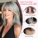 HOOJIH Hair Topper for Women with Thinning Hair 4x2.5inch Base Real Human Hair Topper with Bangs Handmade Invisiable Lace Front Topper - Icy Platinum Blonde