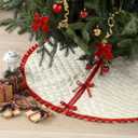 Sumind 36 Inch Christmas Tree Skirt Red and White Stripes Xmas Tree Skirt Reusable Quilted Indoor Ornaments for Winter Home Decorations Holiday Party Supplies