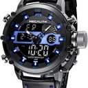 MEGALITH Mens Watches Waterproof Digital Military Sport Tactical Multifunction Heavy Duty Led Rugged Watch for Men, Alarm Stopwatch, Nylon/Leather Strap (6-Black Blue)