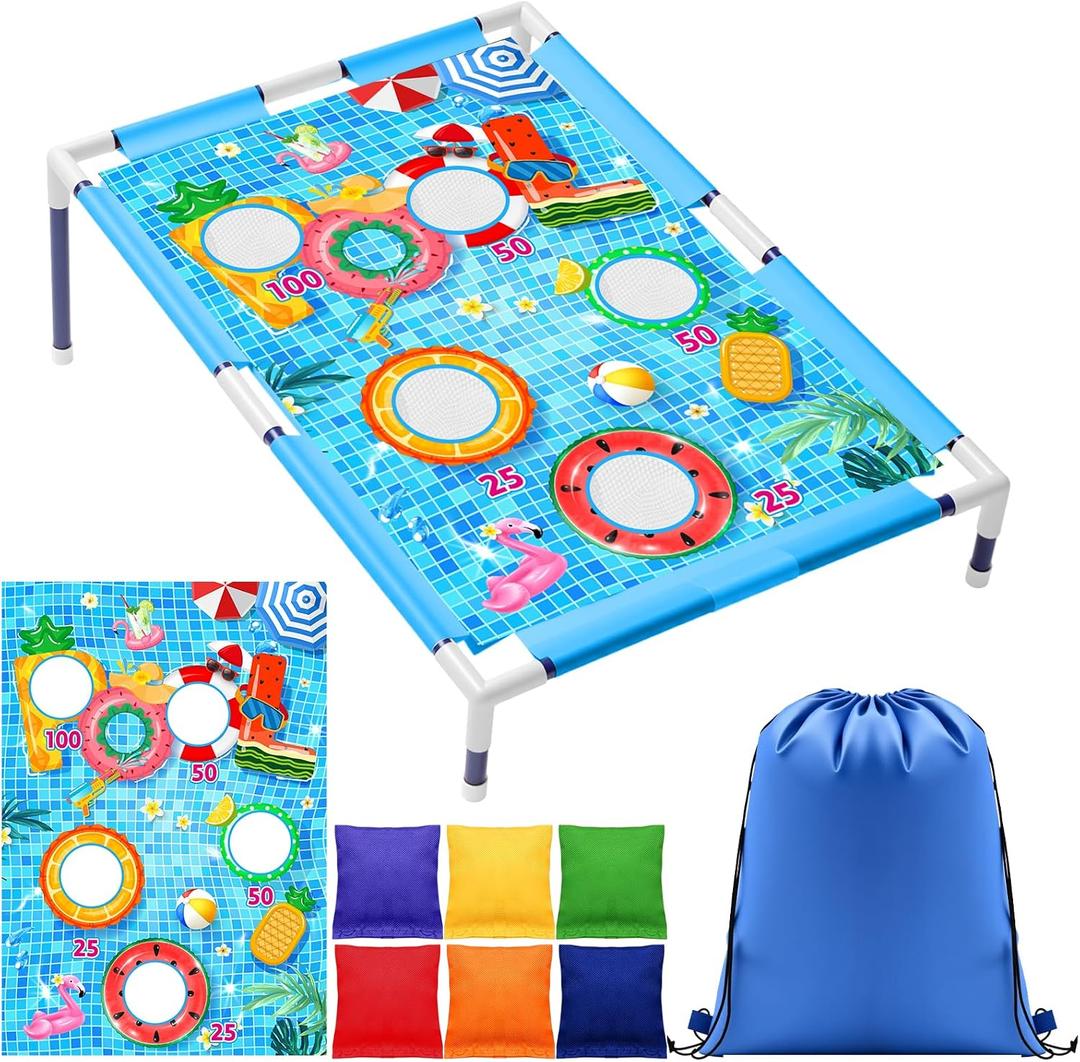 VioraWhite Summer Bean Bag Toss Game for Kids Outdoor Portable Cornhole Toys Set with 6 Bean Bags Family Party Games for Adult Boys Girls Indoor Camping Toddler Gift