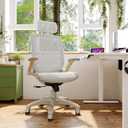 GABRYLLY Ergonomic Office Chair, High Back Home Desk Chair with Flip-Up Arms, Headrest, 90-120 Tilt and Wide Cushion, 300LBS White Mesh Chair for Work Gaming Study (GY01-NT, Woodgrain Pattern)