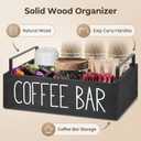 Coffee Bar Organizer Caddy, Black Wood, 3 Compartments, 11.8x7.8x3.1 Inches, Kitchen Counter Storage