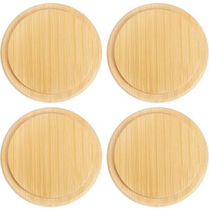 uxcell 4Pcs Bamboo Cup Lid 3.58 Inch, Cup Cover Coffee Mug Cover Tea Glass Drink Cup Lid, Reusable Wooden Round Cup Lid for Keeping Warm