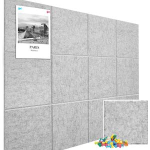 Large Cork Board Alternative 48" X 36" Bulletin Board - 12 Pack Removable Felt Wall Tiles with 30 pushpins, Large Cork Boards for Walls Cork Board for Office Pin Board Tack Board - Silver Gray