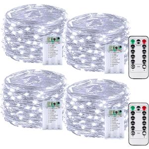 4 Pack 60LED Battery Operated Fairy Lights with Remote, 8 Modes LED String Lights with Timer, Dimmable, Memory Function, Waterproof Twinkle Fairy Lights for Outdoor Indoor Christmas Decor(Cool White)