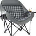 Oversized Camping Chairs for Adults - Heavy Duty Padded Outdoor Folding Lawn XL Camp Chair with Cup Holder Cooler Pockets for Outside Sports Beach Fishing Garden Portable Supports 500lbs, Grey