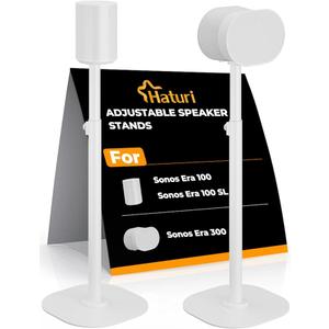 Speaker Stands Pair for Sonos ERA 300, ERA 100 SL & ERA 100, 22''–42" Adjustable Height Floor Stands with Cable Management, Heavy Duty Metal Basem, Speaker Mount White