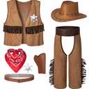 Cowboy Costume for Boys 7pcs Set Kids Dress Up Birthday Party Halloween Cosplay 6-7 Years