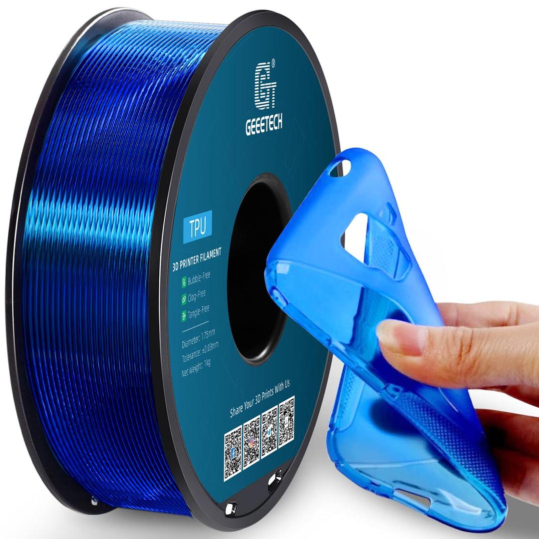 Geeetech TPU Filament 1.75mm, Shore 95A Flexible 3D Printer Filament with High Elasticity, 1KG (2.2lbs) Spool, Dimensional Accuracy 0.03mm, Fits Most FDM Printers, Clear Blue