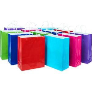 American Greetings 13" Large Gift Bags, Rainbow Solids (12-Count)