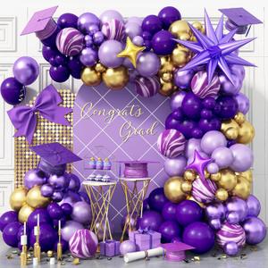 Purple and Gold Balloon Arch Kit Graduation Decorations 2026, 110Pcs Purple Balloon Garland with Explosion Foil Star Metallic Dark Violet Lavender Lilac Birthday Party Balloons for College School Prom