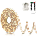 echosari Battery Powered Led Strip Lights with Remote Warm White, 8 Modes, Dimmable, Timer, Self-Adhesive, Cuttable, Waterproof, 9.8FT 90Led Strip Lights for TV Kitchen Cupboard Bedroom Decor