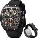 OLEVS Men Watches Business Dress Chronograph Big Square Quartz Analog Male Watch Silicone Strap Waterproof Date Gift Mens Wrsit Watch Silver