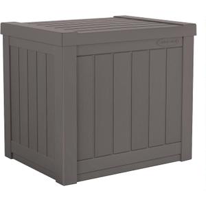 Suncast 22-Gallon Small Deck Box - Lightweight Resin Indoor/Outdoor Storage Container and Seat for Patio Cushions and Gardening Tools - Store Items on Patio, Garage, Yard - Stone Gray, Made in the USA