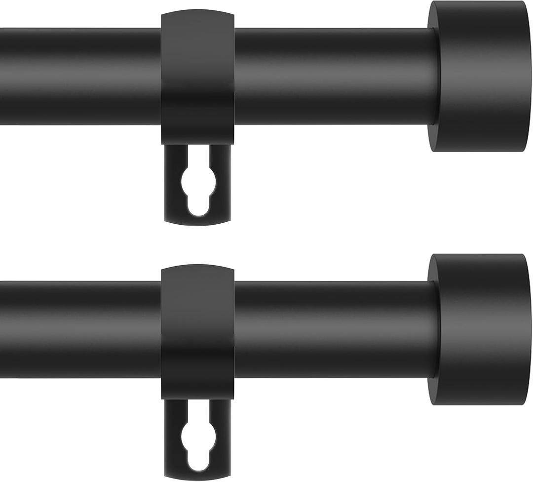 Barras de cortina negras para ventanas de 28 a 48 pulgadas, paquete de 2 barras de cortina pequeas de 5/8 pulgadas de dimetro, barras de cortina resistentes con soportes para dormitorio, sala de (Negro)