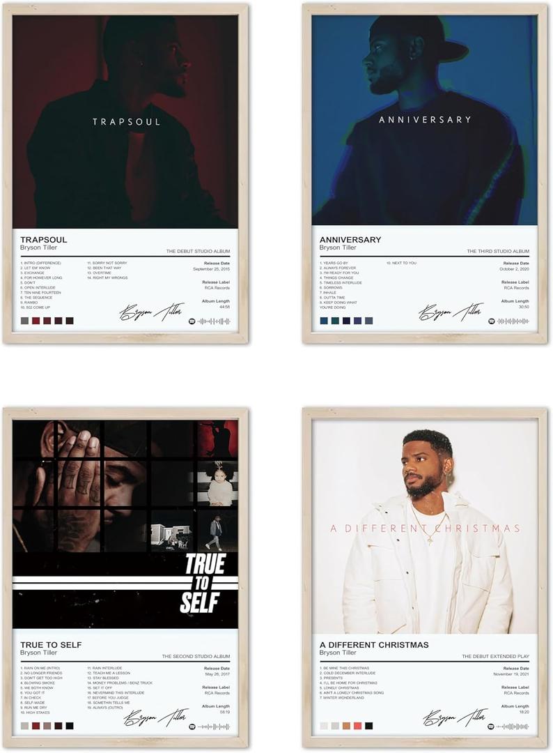 Bryson Tiller Poster Rapper Album Cover Posters for Room Aesthetic Music Wall Art Boy and Girl Teens Dorm Decor Set of 4, 8x12 inches Unframed