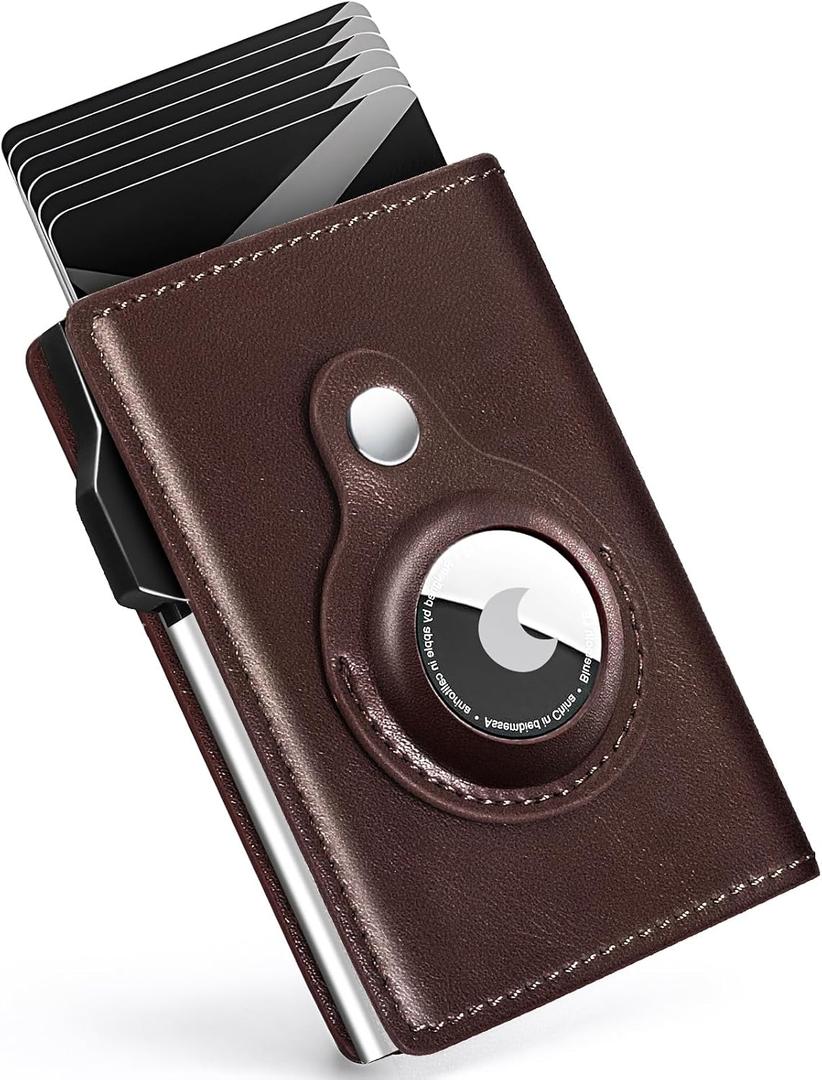 Wallet for Men Minimalist Pop Up Credit Card Case Holder 1-7 Cards, Smart Slim Wallet with Money Clip ID Window RFID Blocking Bifold Compact(Airtag Not Included) Wallets Gifts for Men (Coffee)