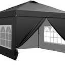 Pop up Tent with Sidewalls, Heavy Duty Commercial Instant Shelter, Quick Setup Black