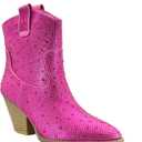 ABSOLEX Women Western Cowgirl Cowboy Pointed Toe Rhinestone Ankle Booties (7, Fuchsia)