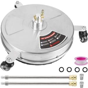 Twinkle Star 15" Pressure Washer Surface Cleaner with 3 Wheels, Stainless Steel Housing & 1/4" Quick Connector, Power Washer Attachment with 2 Extension Wand, 2 Replacement Nozzles, 4000 PSI