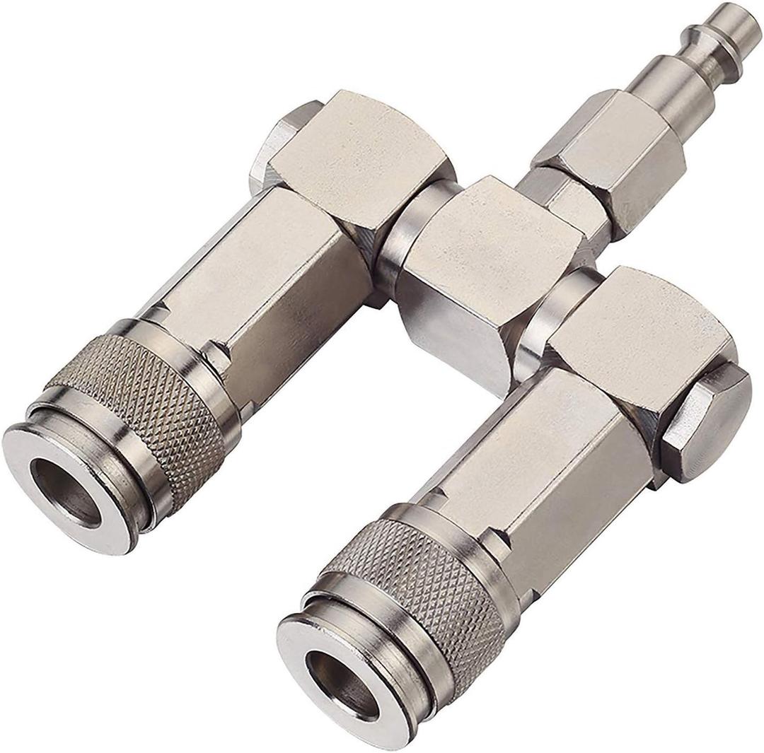FIXSMITH Air Hose Connector- 2 Way Air Hose Splitter, 1/ 4 In NPT, Air Compressor Accessories Fittings, Swivel 360 Degrees Connectors