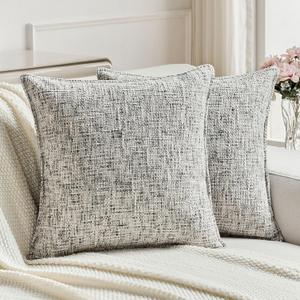 FUTEI Pack of 2 Chenille Tweed Vintage Throw Pillow Covers 18x18 Inch Soft Decorative Cushion Case Modern Farmhouse Accent for Couch Bed Living Room, Black