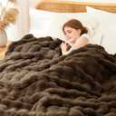 L'AGRATY Faux Rabbit Fur Blanket: 60" x 80" Twin Luxury Soft Fluffy Thick Fur Throw Blanket for Couch Bed Sofa - Cozy Plush Bubble Blankets for Winter: Flannel Fleece Decorative Blanket(Cocoa Brown)