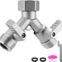 Garden Hose Splitter 2 Way Heavy Duty, 304 Stainless Steel 2Way Hose Splitter, 3/4 Inch Water Hose Splitter 2 Way, Full Flow Garden Hose Y Splitter(All Components are Stainless Steel)