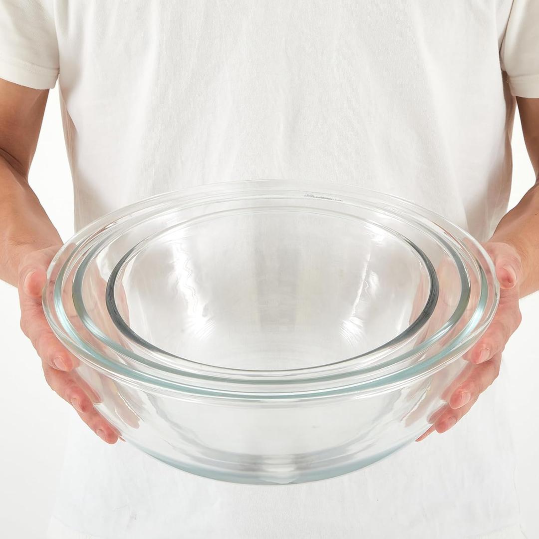 Domensi 3 Pcs 6.5 Qt, 4.8 Qt, 2.9 Qt Large Glass Mixing Bowls Clear Glass Salad Cooking Bowls for Kitchen Salad Bread Storage, Dishwasher, Freezer, Microwave