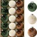 15 PCS Christmas Tree Ornaments Velvet Balls, 3.15 Inch Large Velvet Christmas Tree Ball Ornaments Set Star, Shatterproof Plastic Hanging Bulb for Xmas Tree Decorations - Multicolor Green Brown Beige