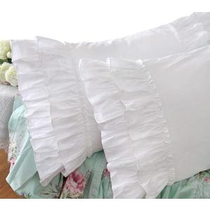 White Ruffle Pillow Shams Cotton Shabby Pillowcases Feminine Pillow Cover Standard Size Set of 2