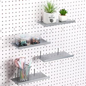 Beeveer 4 Pcs Pegboard Shelves Wall Organizer Brackets Pegboard Steel Tray Accessories Organizing Tools for Craft Garage Nursery Workbench Kitchen(10.04 x 4.33 Inch,Silver)