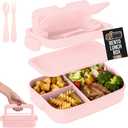 GORILLA GRIP BPA-Free Leakproof Bento Lunch Box for Women, Men, Kids, On-the-go Easy to Carry Handle, Microwave Safe Hot or Cold Food Container, Lid Includes Built-In Utensil Set, 1 Tier Style, Pink