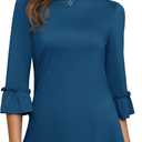 Kistore Womens Tops Dressy Casual 3/4 Length Bell Sleeve Shirts Boat Neck Tunic Blouses (Blue, XXL)
