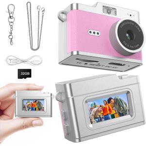 Mini Keychain Digital Camera 1080P, Ultra-Portable Small Retro Camera 32GB Card 6 Filters Video Recorder for Travel Study Camping Party Snap, Collectible Vintage Camera Gift for Kids Teens Beginners