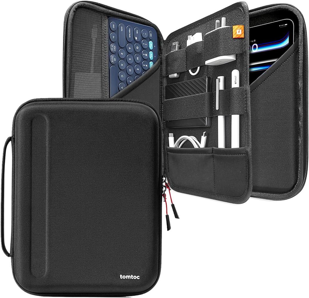 tomtoc Portfolio Case for 11 Inch iPad Pro M4, M2&M1 & iPad Air M3&M2, 2025 iPad A16, 10.9-in iPad Air 5 & iPad 10, Carrying Storage Sleeve Bag with Accessories Compartment (03 Plus - 11 inch Fit iPad Charger, Black)