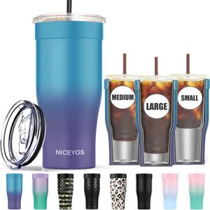 Universal Iced Coffee Sleeve - Upgraded Double Wall Reusable Stainless Steel Holder Sleeves Insulator for Cold Drinks Fits Starbucks Dunkin Donuts McDonalds Small Medium Large Cup (Blue Purple) Universal Iced Coffee Sleeve - Upgraded Double Wall Reusable Stainless Steel Holder Sleeves Insulator for Cold Drinks Fits Starbucks Dunkin Donuts McDonalds Small Medium Large Cup (Blue Purple)