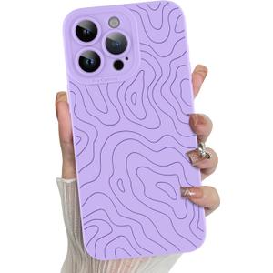 MZELQ for iPhone 14 Pro Max Case, Silicone Wave Ripple Cute Pattern, Camera Protection Soft Slim Phone Case for Girls Women -Purple