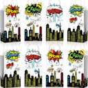 Kolldenn 24pcs Hero Party Favors Bags bulk with Handles Comic Boom Kraft Paper Goodie Gift Bags for Birthday Party Supplies Baby Shower Decorations