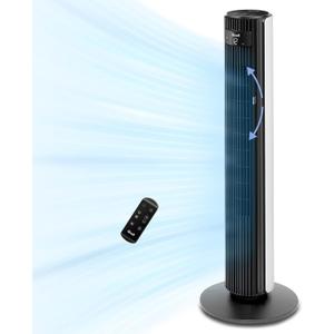 LEVOIT Smart 42 inch Tower Fan for Bedroom, DC motor, Oscillating with Quiet 26ft/s Velocity, 25dB Bladeless Floor Fan for Home Space, 12 Speeds, 4 Modes, 24H Timer with APP, Works with Alexa, Remoter (White)